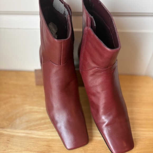 Nine West Womens Square Toe Boots Chunky Heel Zip Up Dark Red Leather Size 6 - Picture 5 of 5